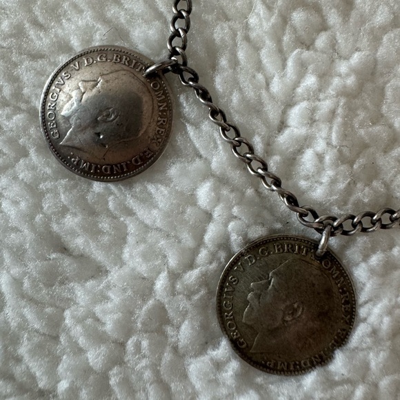 Victorian Edwardian Antique British 3 Pence Coin Charm Bracelet 1800s-1931 - Picture 5 of 10
